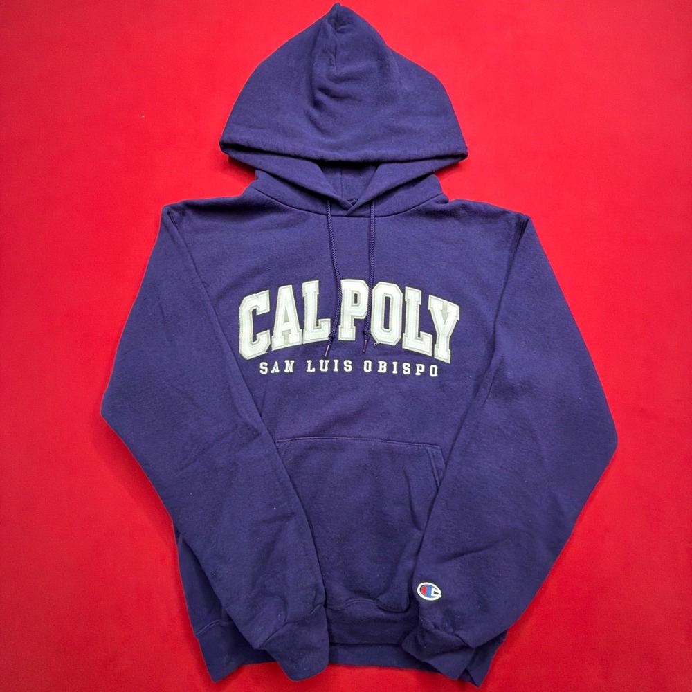 Champion Cal Poly San Luis Obispo Hoodie Purple Vintage 90s Style Mens Small‎
